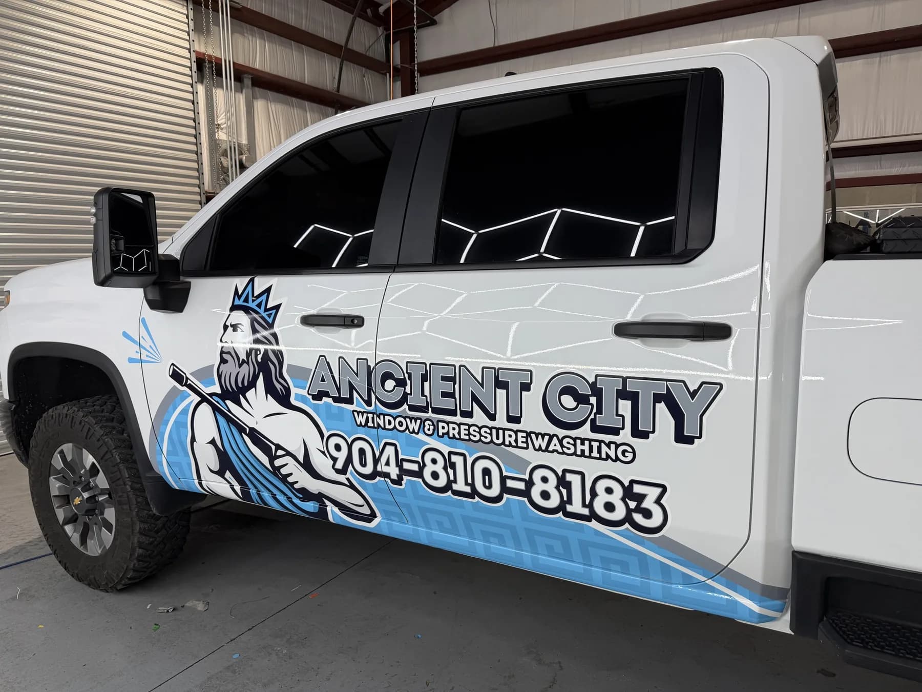 Ancient City Window and Pressure Washing commercial pickup wrap