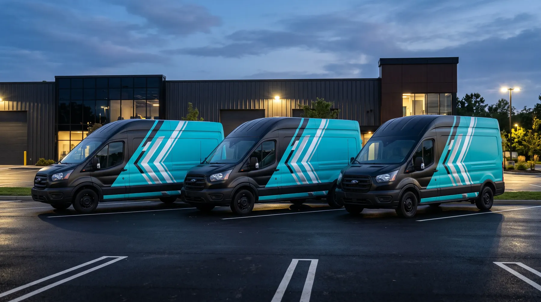 Matching commercial fleet vans wrapped by Luna Labs
